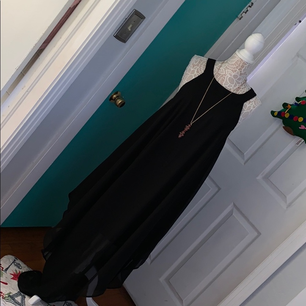 Paper Doll Black Sheer Asymmetrical Maxi Dress - Picture 2 of 11